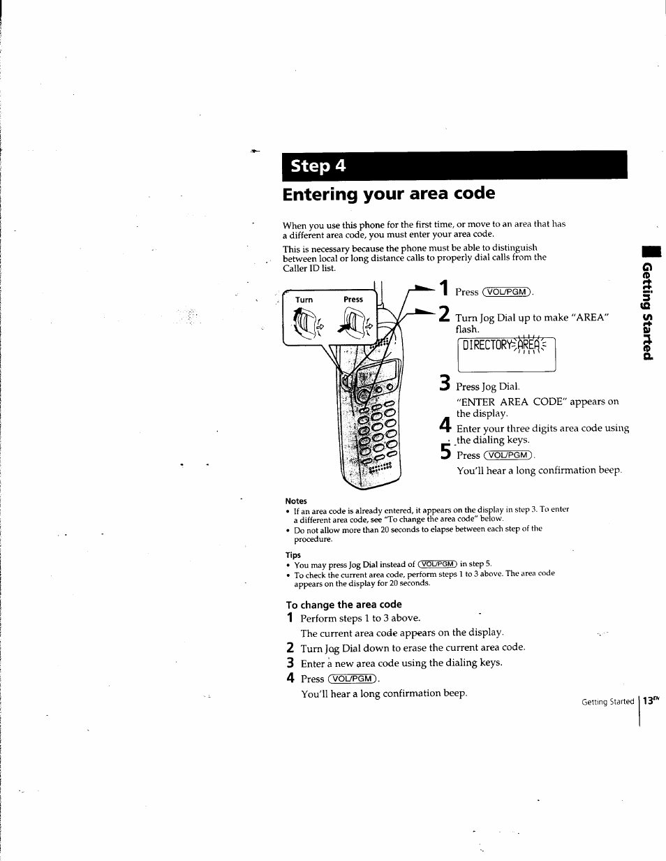 Entering your area code, Director^:|ireij, To change the area code | Step 4 | Sony SPP-SS965 User Manual | Page 13 / 91