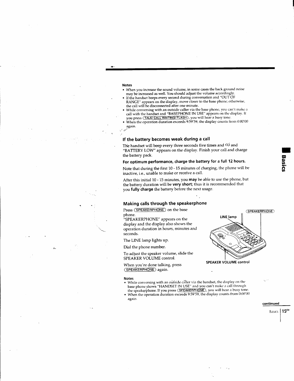 If the battery becomes weak during a call, Making calls through the speakerphone | Sony SPP-SS965 User Manual | Page 15 / 91