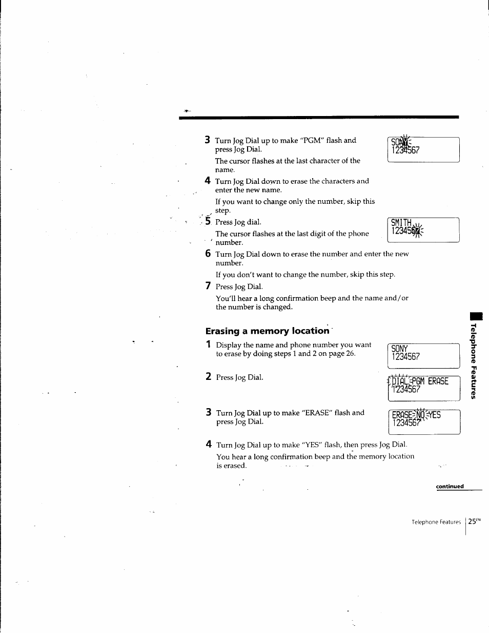 Erasing a memory location, Sony, Fb'iftlm erase 123^67 | Sony SPP-SS965 User Manual | Page 25 / 91