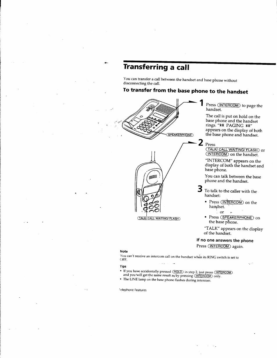 Transferring a call, To transfer from the base phone to the handset | Sony SPP-SS965 User Manual | Page 30 / 91