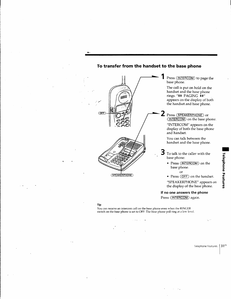 To transfer from the handset to the base phone | Sony SPP-SS965 User Manual | Page 31 / 91