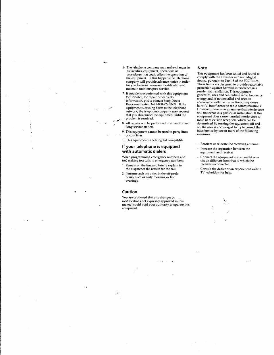 Note, Caution | Sony SPP-SS965 User Manual | Page 4 / 91