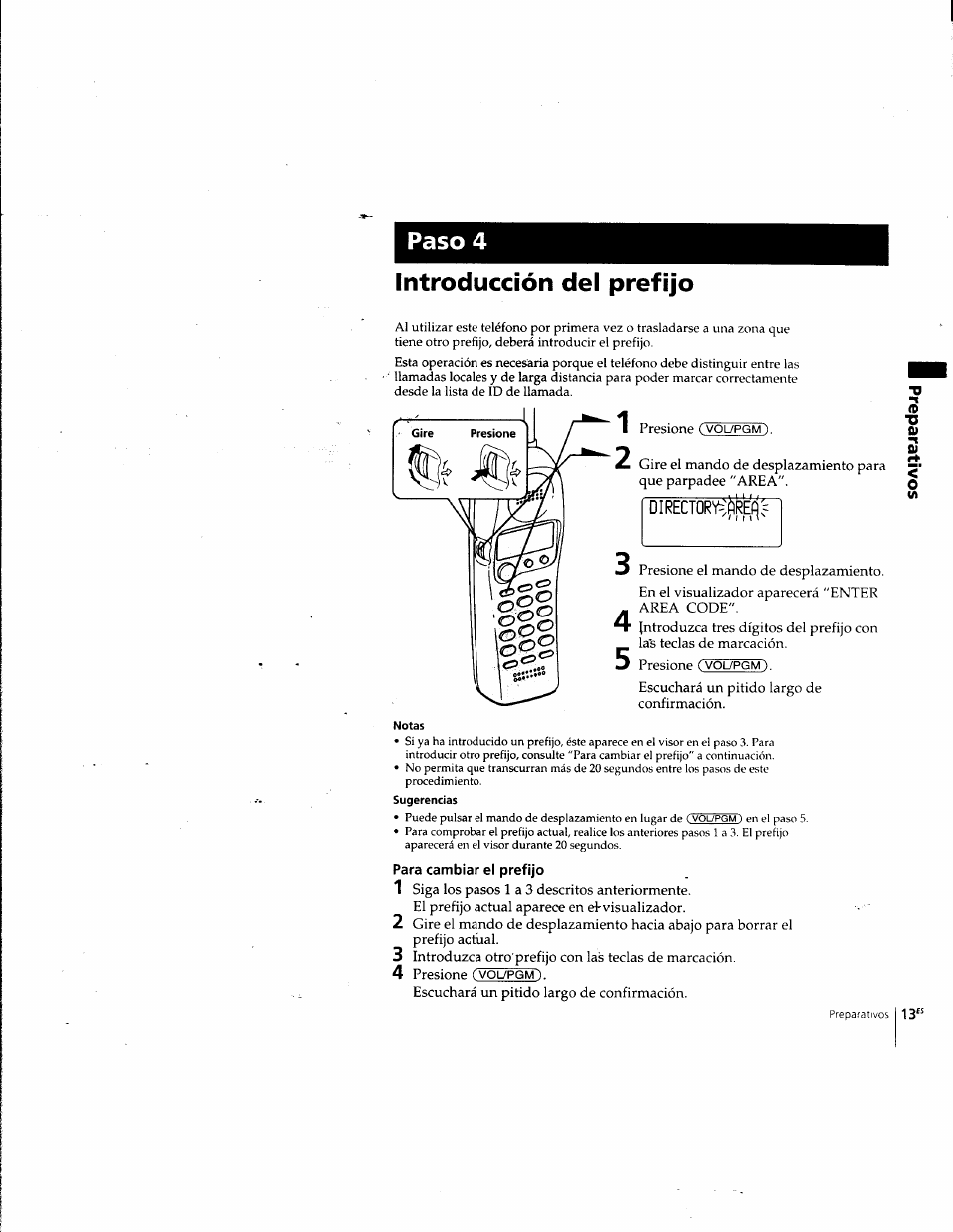 Introducción del prefijo, Di rector^: jírefjí, Para cambiar el prefijo | Paso 4 | Sony SPP-SS965 User Manual | Page 58 / 91