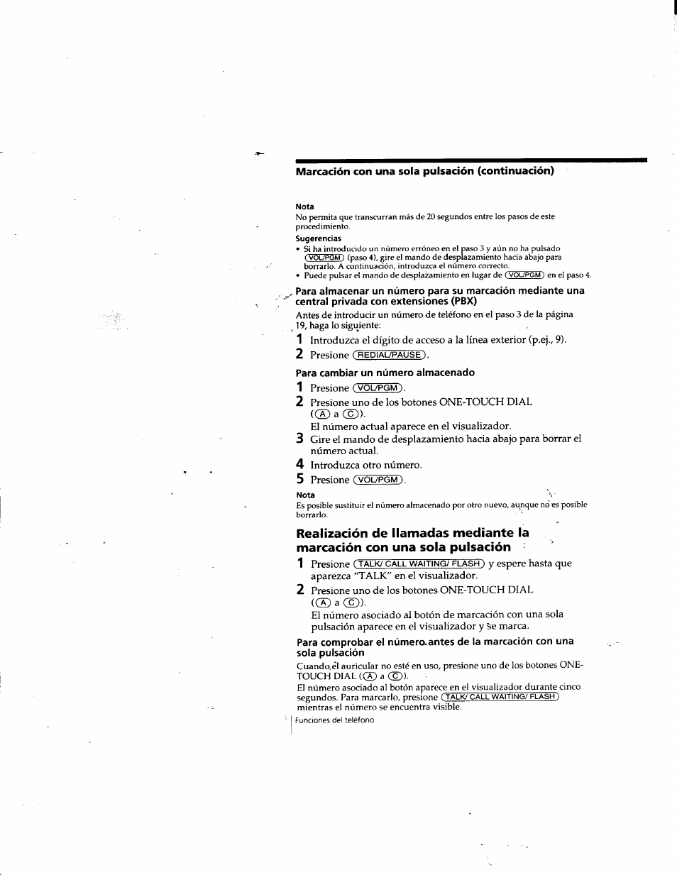 Para cambiar un número almacenado, Redial./pause'), Vol/pgm). 2 | Vol7pgm) | Sony SPP-SS965 User Manual | Page 65 / 91