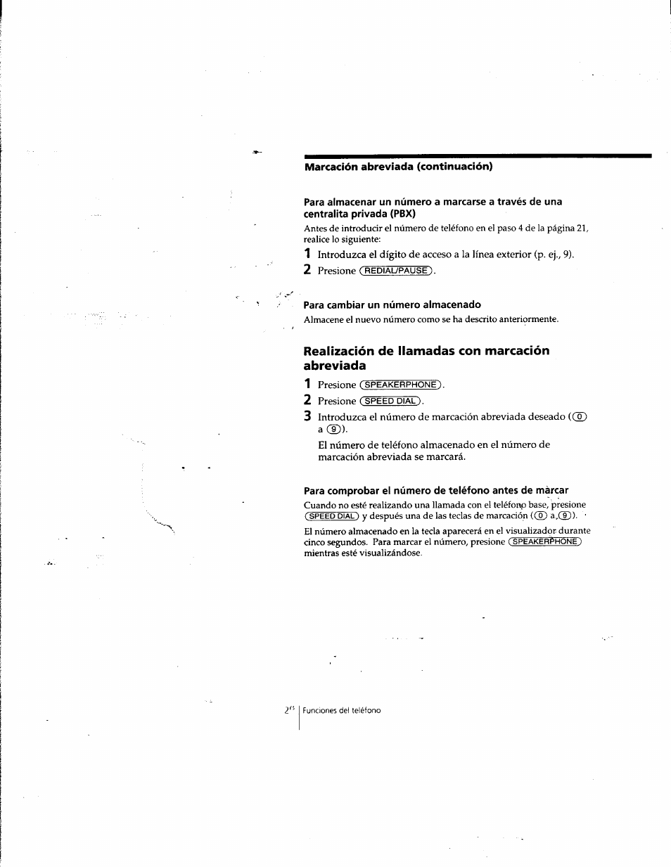 Para cambiar un número almacenado, Realización de llamadas con marcación abreviada | Sony SPP-SS965 User Manual | Page 67 / 91