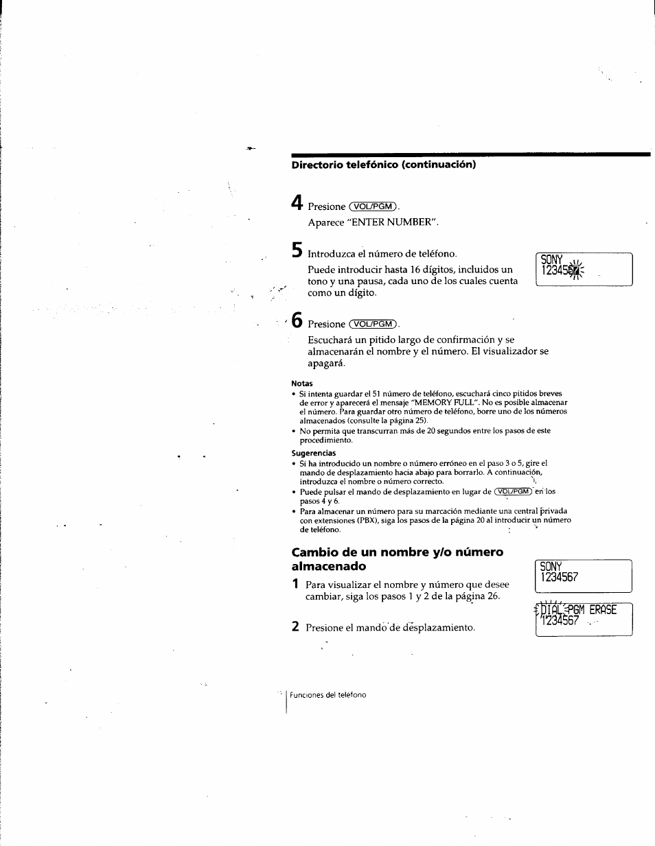 Cambio de un nombre y/o número almacenado | Sony SPP-SS965 User Manual | Page 69 / 91
