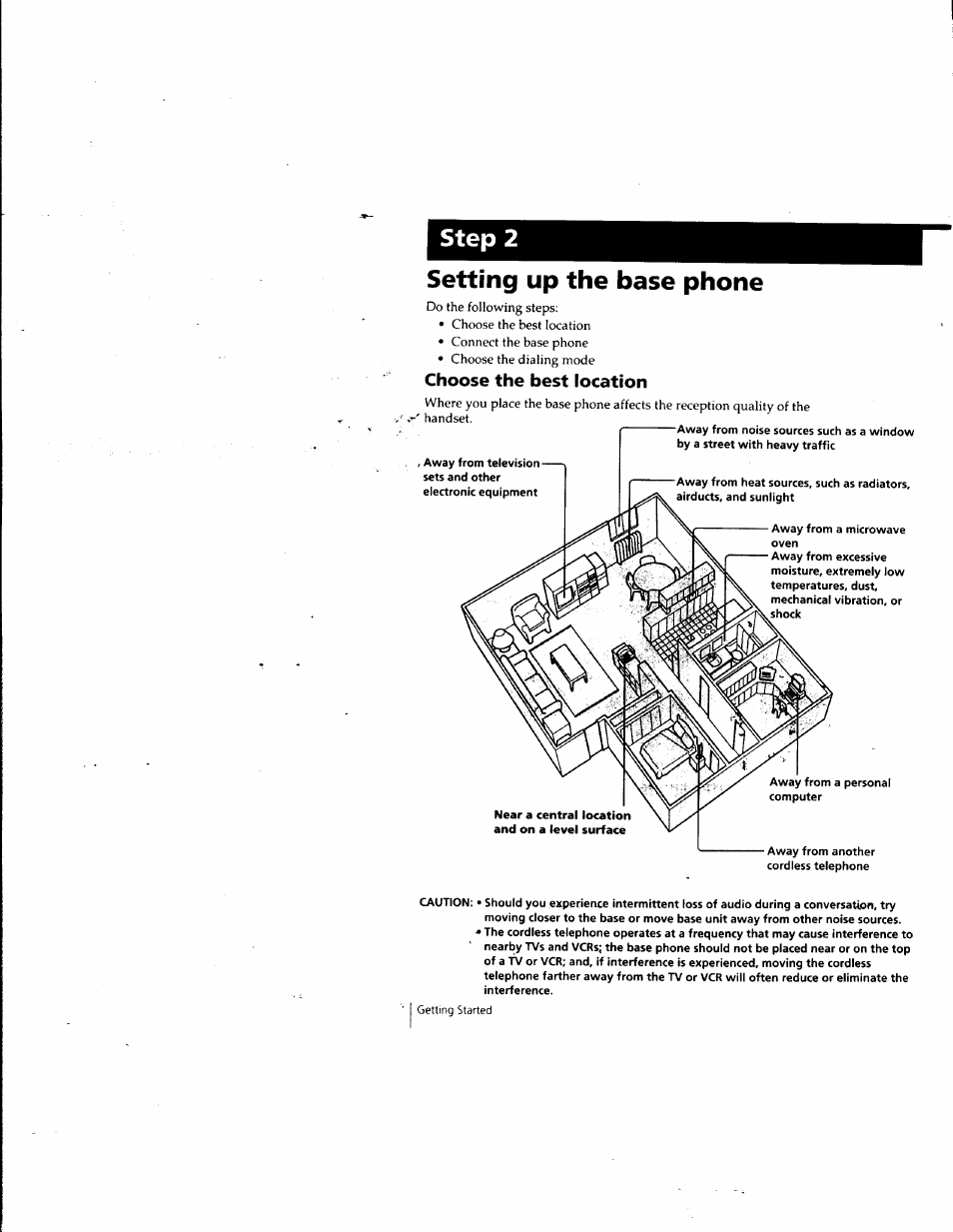 Setting up the base phone, Choose the best focation, Step 2 | Sony SPP-SS965 User Manual | Page 8 / 91