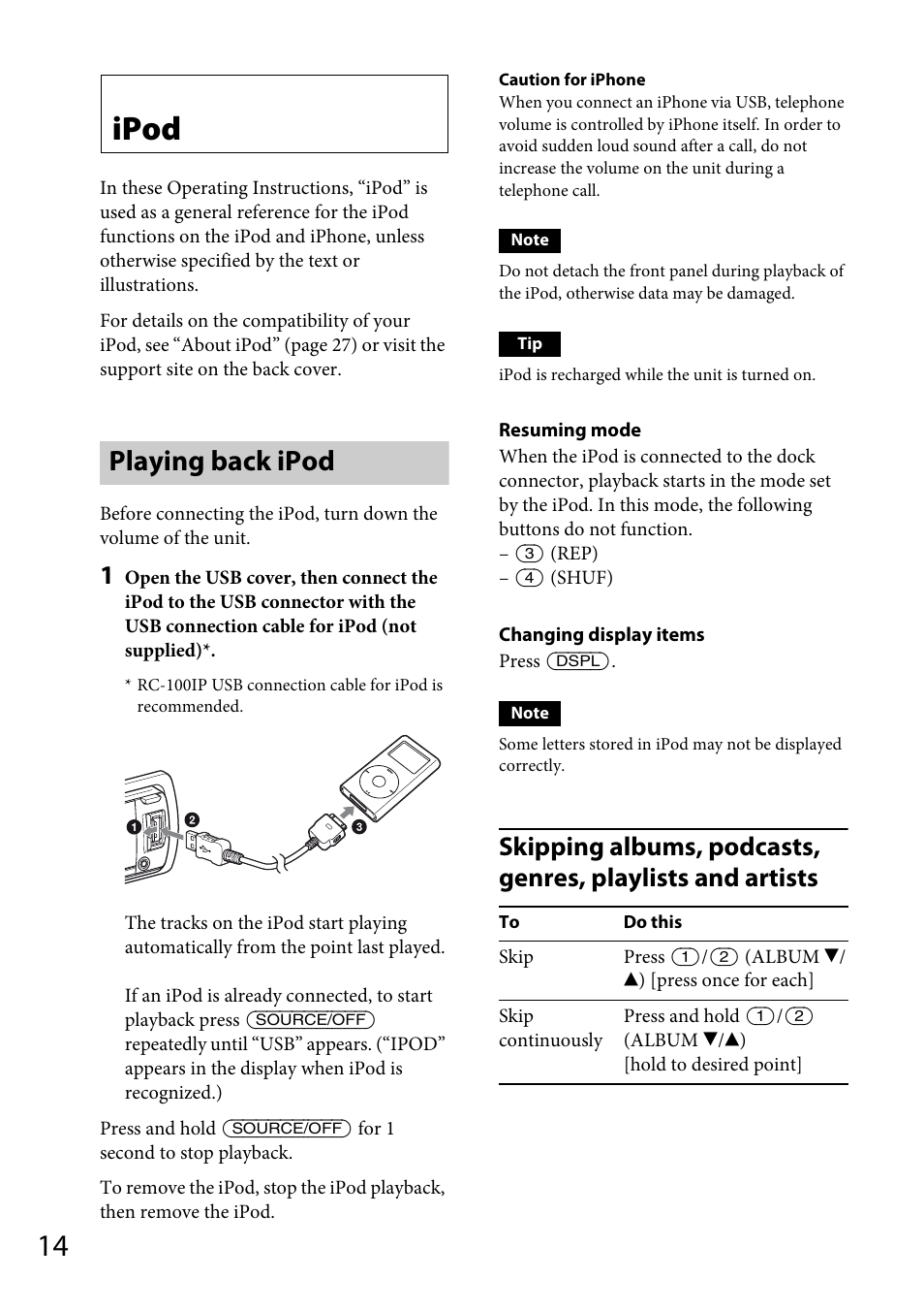 Ipod, Playing back ipod | Sony CDX-GT66UPW User Manual | Page 14 / 72