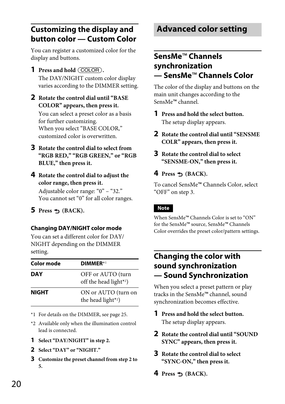 Advanced color setting | Sony CDX-GT66UPW User Manual | Page 20 / 72