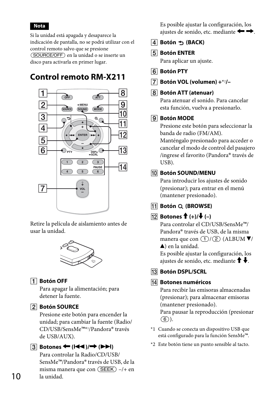 Control remoto rm-x211 | Sony CDX-GT66UPW User Manual | Page 42 / 72