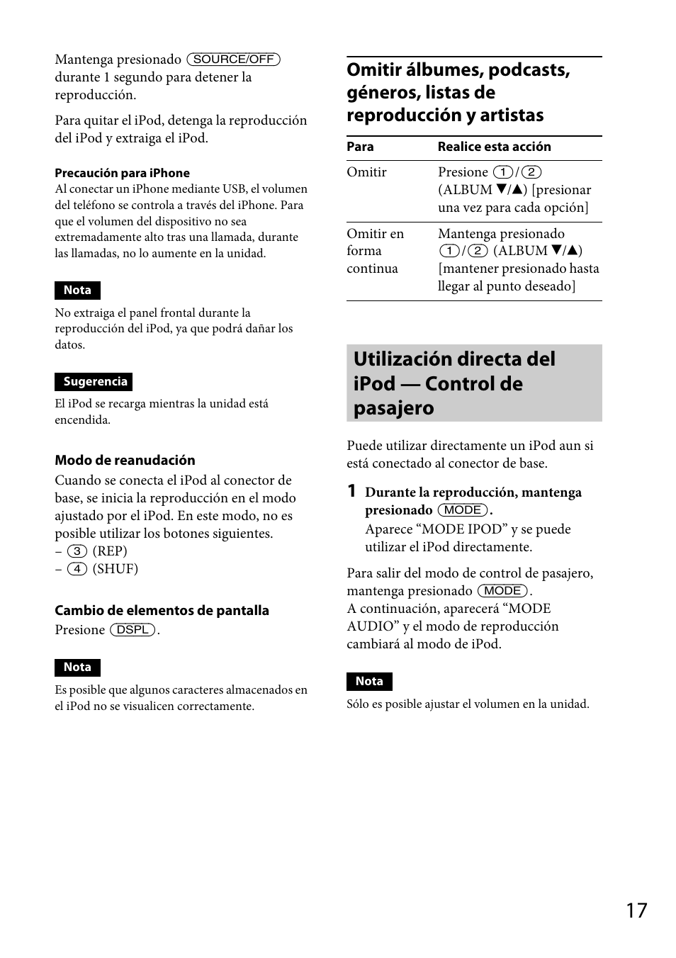 Utilización directa del ipod — control de pasajero | Sony CDX-GT66UPW User Manual | Page 49 / 72