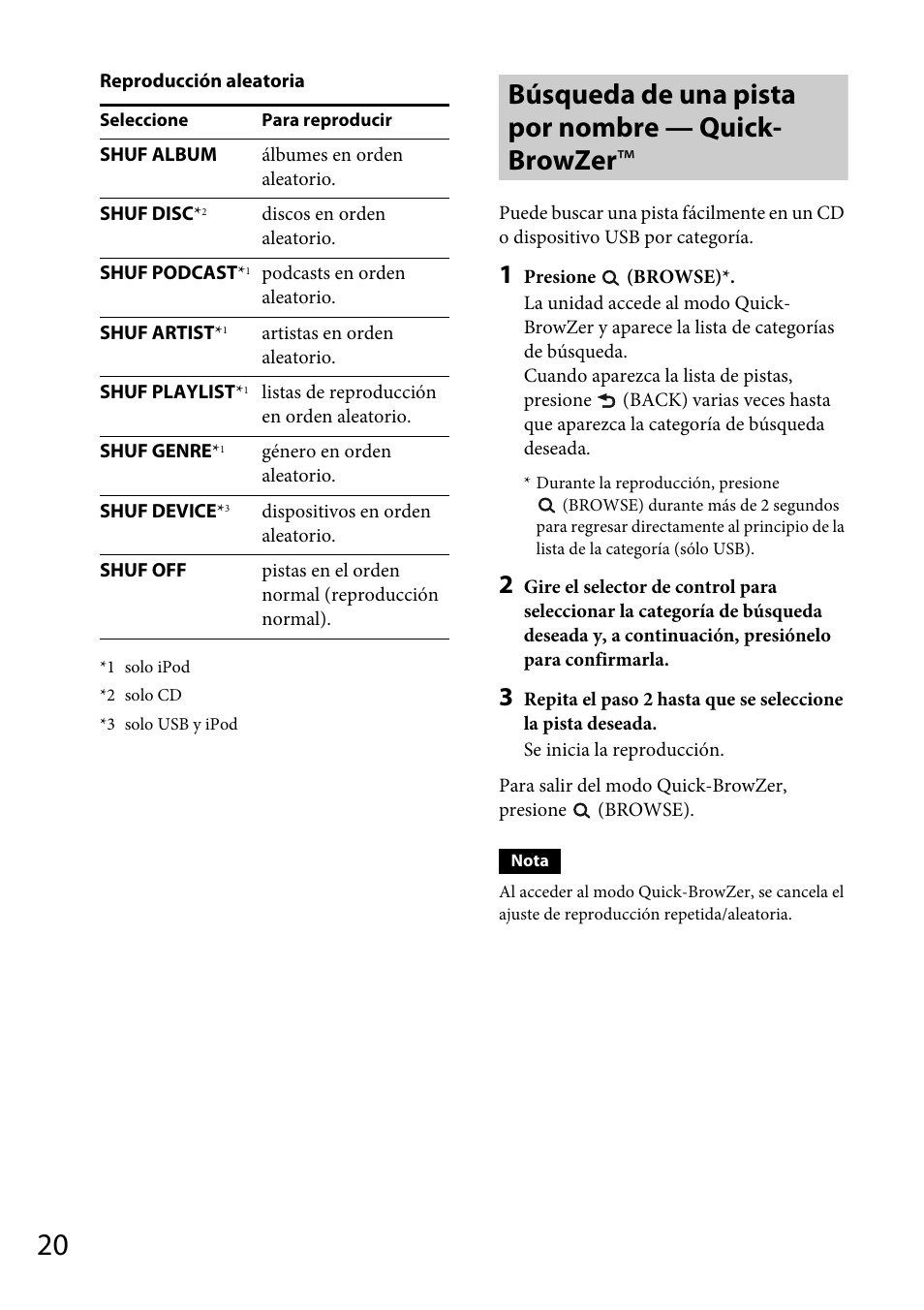 Búsqueda de una pista por nombre — quick-browzer, Búsqueda de una pista por nombre — quick- browzer | Sony CDX-GT66UPW User Manual | Page 52 / 72