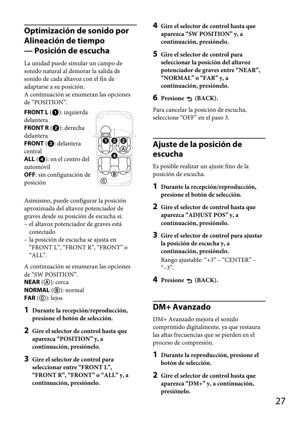 Ajuste de la posición de escucha, Dm+ avanzado | Sony CDX-GT66UPW User Manual | Page 59 / 72