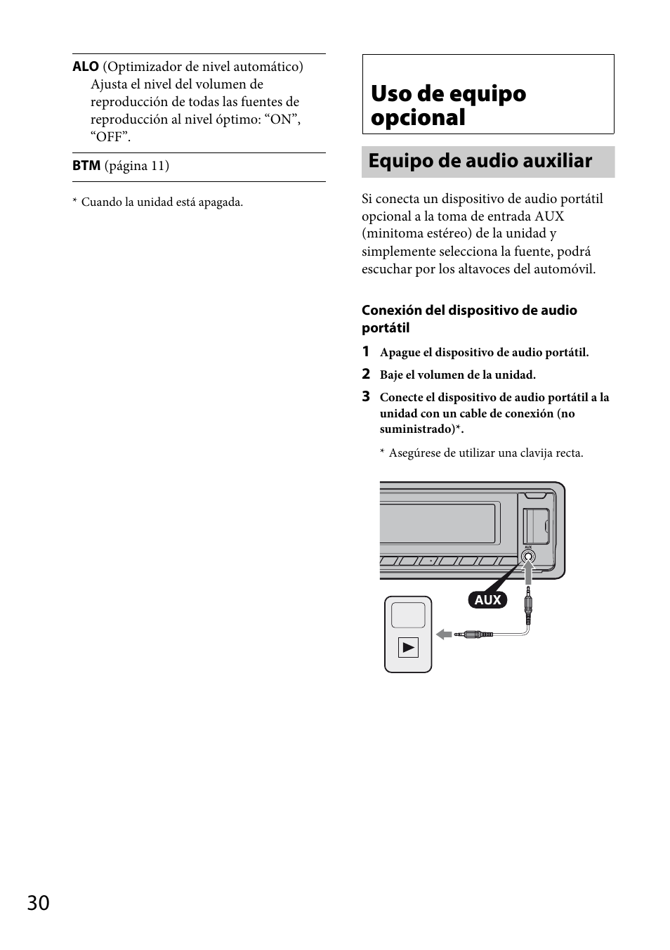 Uso de equipo opcional, Equipo de audio auxiliar | Sony CDX-GT66UPW User Manual | Page 62 / 72