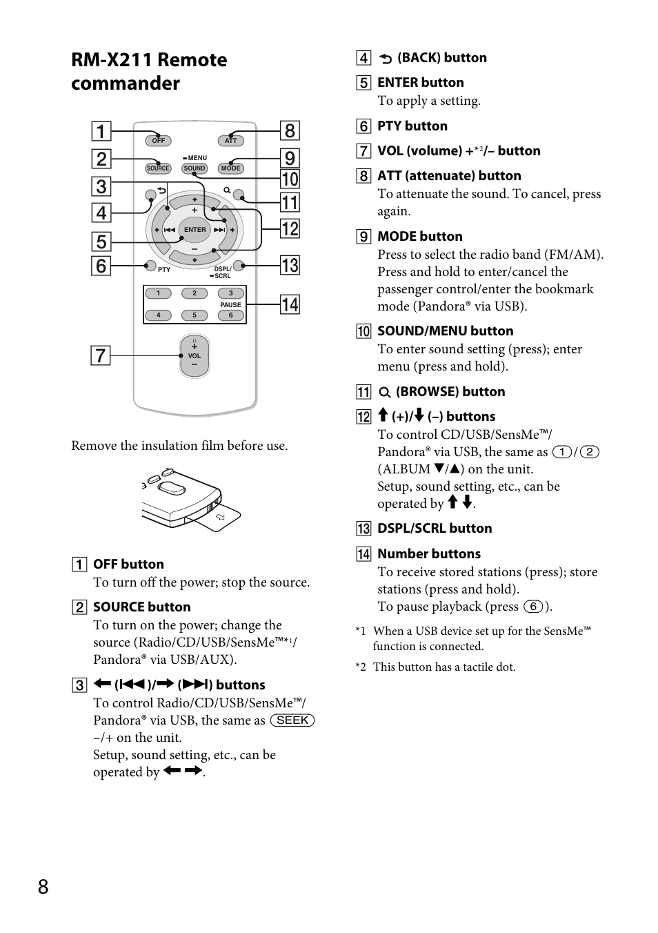 Rm-x211 remote commander | Sony CDX-GT66UPW User Manual | Page 8 / 72