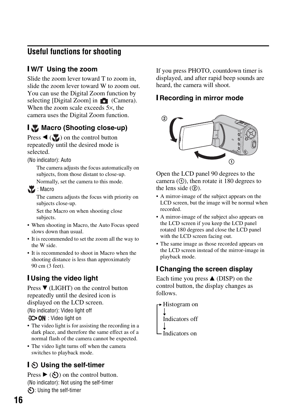 Useful functions for shooting | Sony MHS-CM1 User Manual | Page 16 / 40