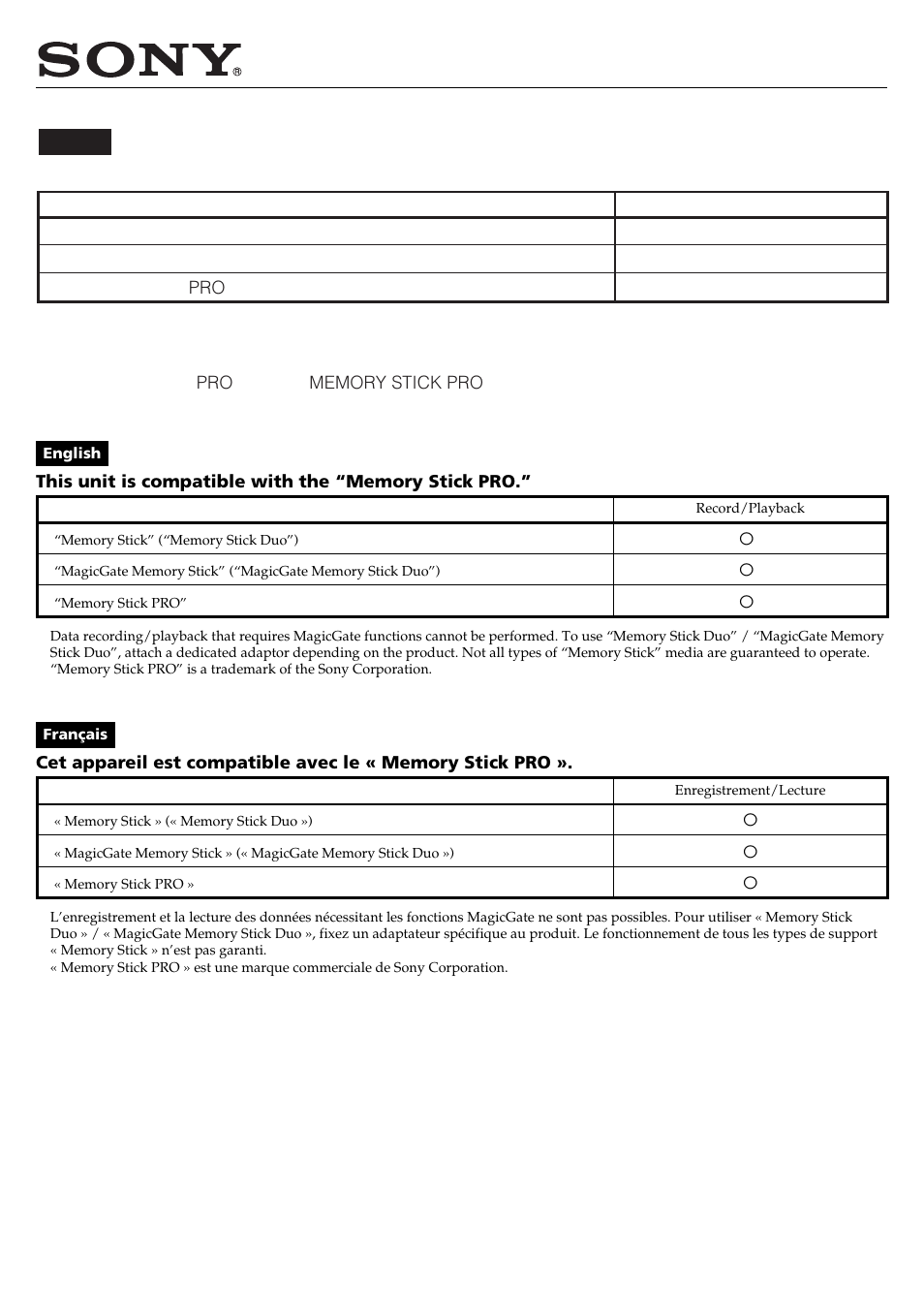 Sony MSAC-US7 User Manual | 4 pages