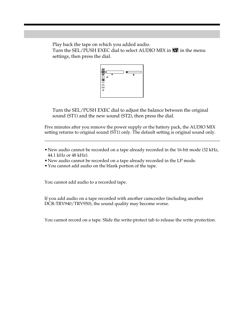 Audio dubbing monitoring the new recorded sound | Sony DCR-TRV950 User Manual | Page 118 / 256