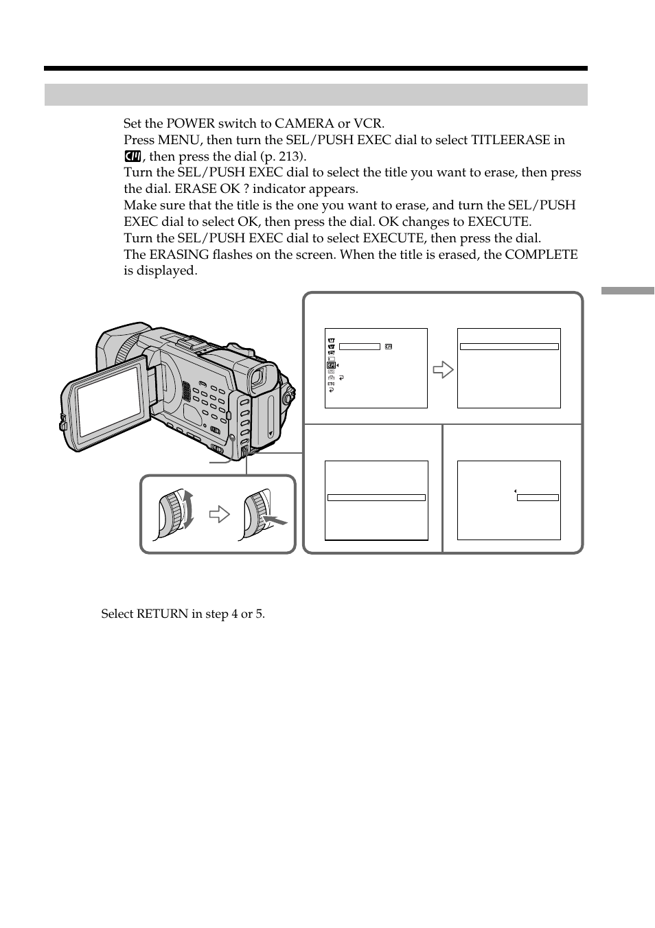 Erasing a title, Superimposing a title | Sony DCR-TRV950 User Manual | Page 121 / 256