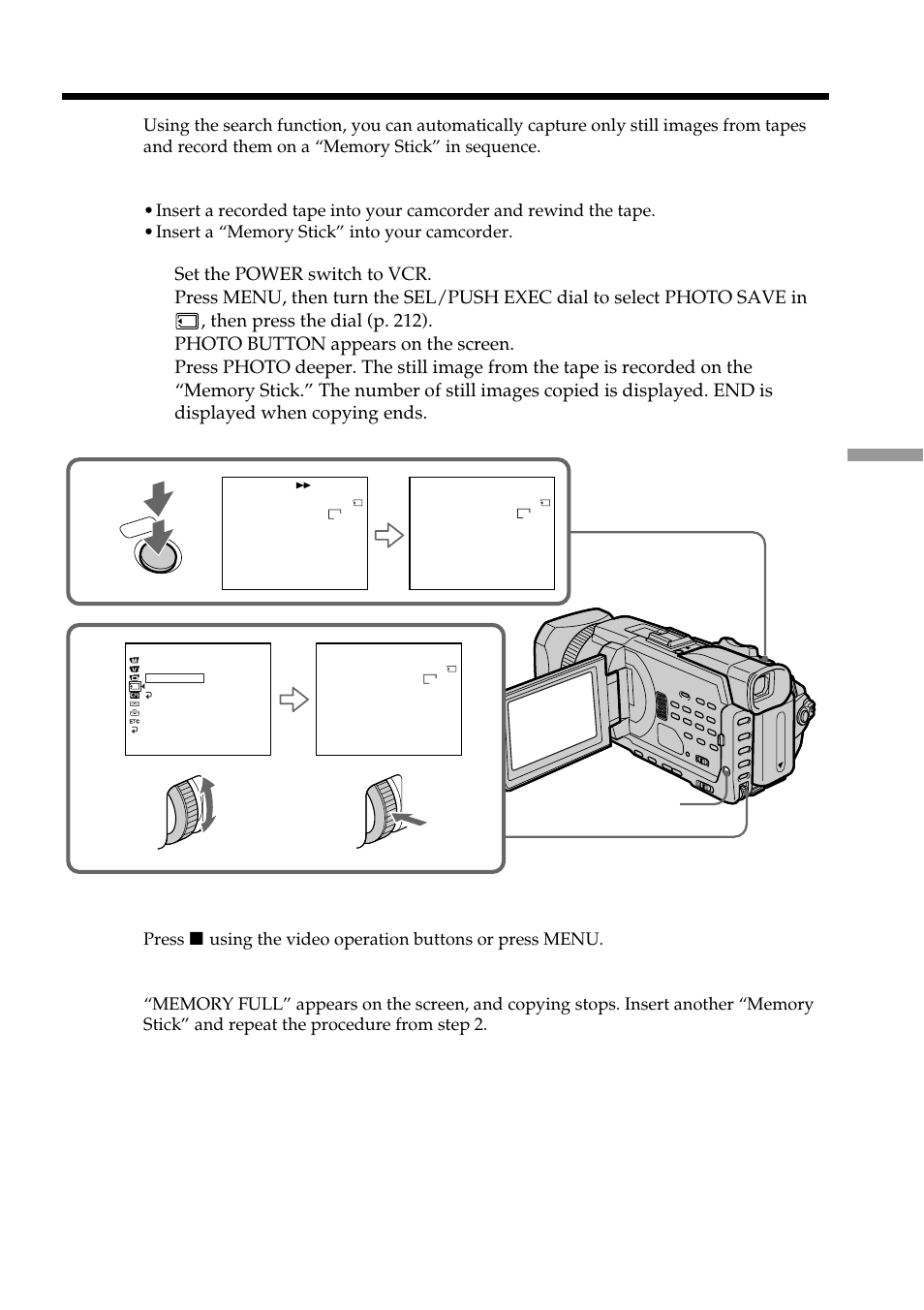 Copying still images from a tape – photo save | Sony DCR-TRV950 User Manual | Page 163 / 256