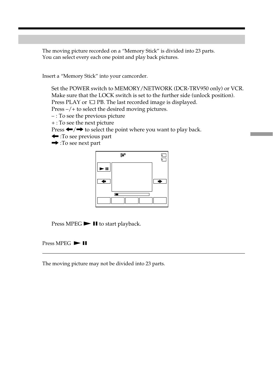 Viewing moving pictures – mpeg movie playback | Sony DCR-TRV950 User Manual | Page 169 / 256