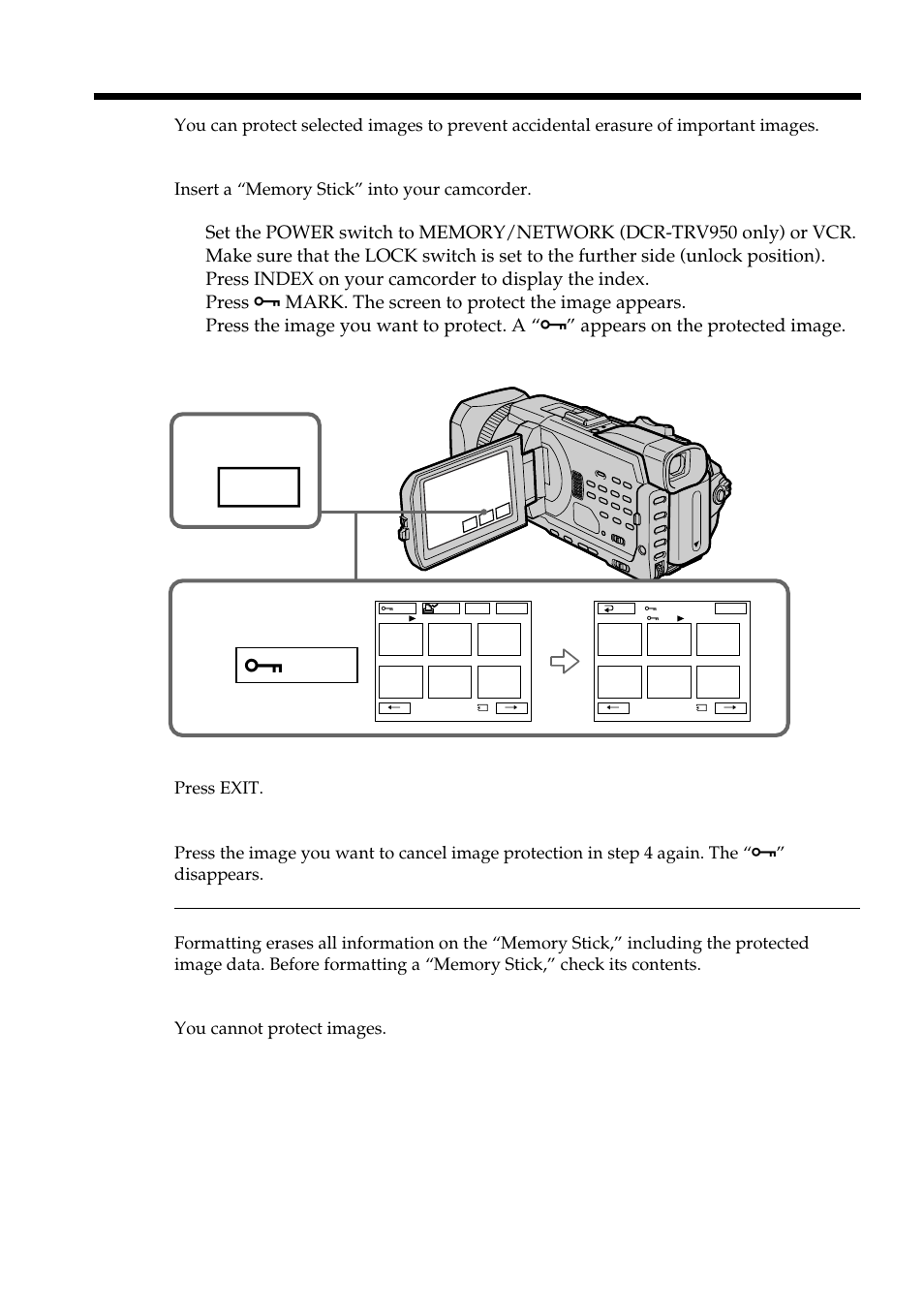 Preventing accidental erasure – image protection, Index, Mark | Sony DCR-TRV950 User Manual | Page 176 / 256