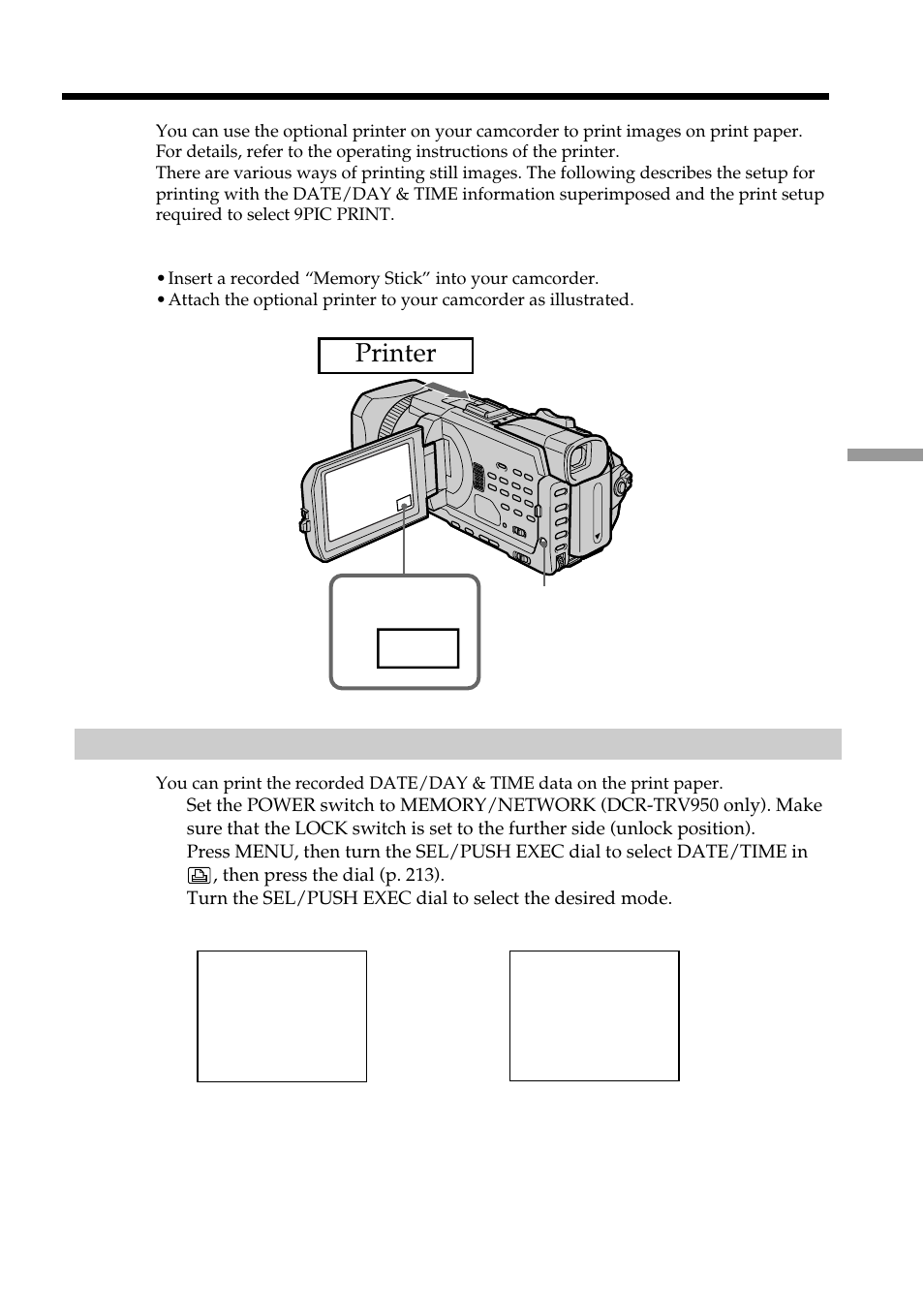Using the optional printer, Printer | Sony DCR-TRV950 User Manual | Page 181 / 256