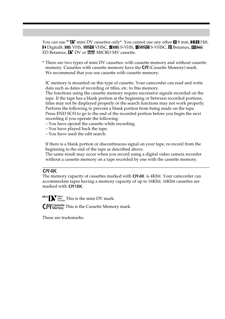 Usable cassettes | Sony DCR-TRV950 User Manual | Page 228 / 256