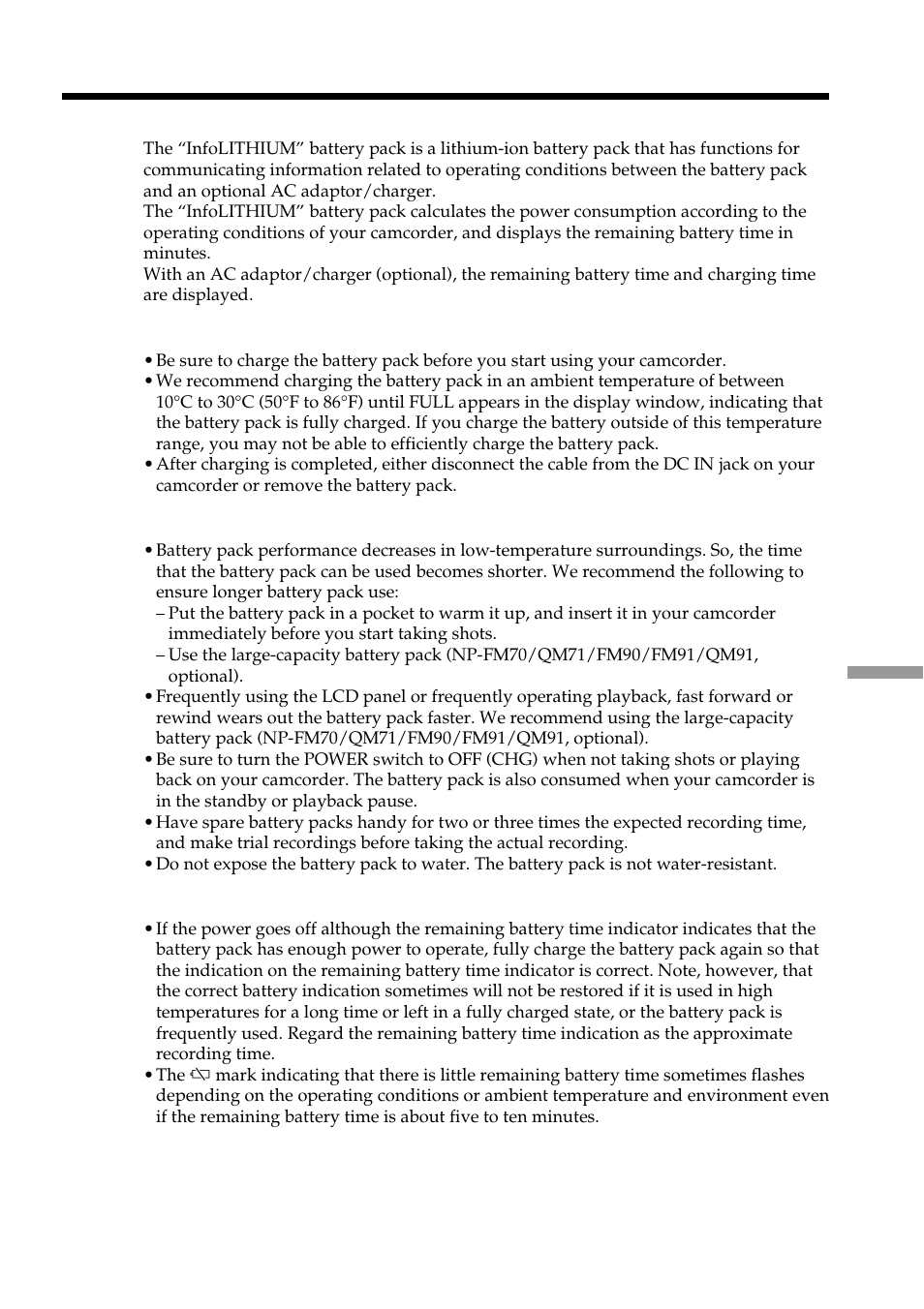 About the “infolithium” battery pack | Sony DCR-TRV950 User Manual | Page 231 / 256