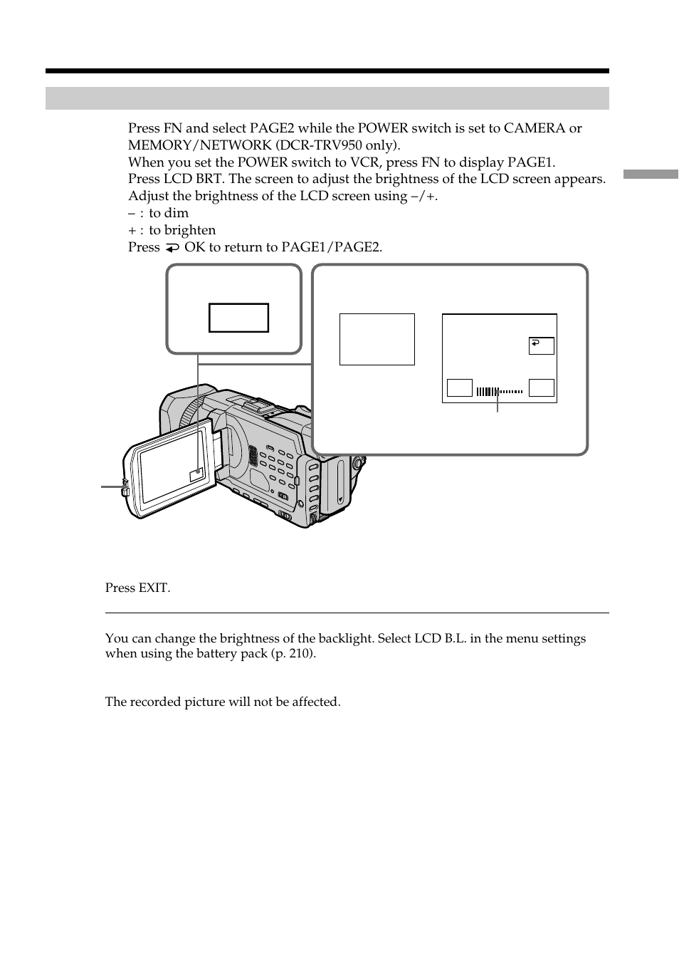Lcd brt | Sony DCR-TRV950 User Manual | Page 29 / 256