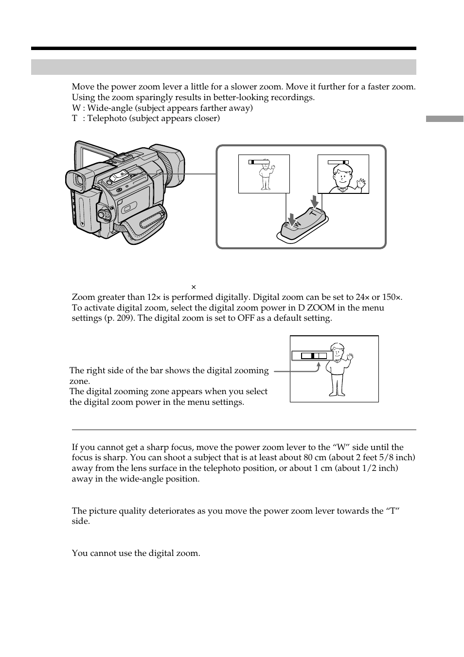 Using the zoom feature, Recording a picture | Sony DCR-TRV950 User Manual | Page 31 / 256