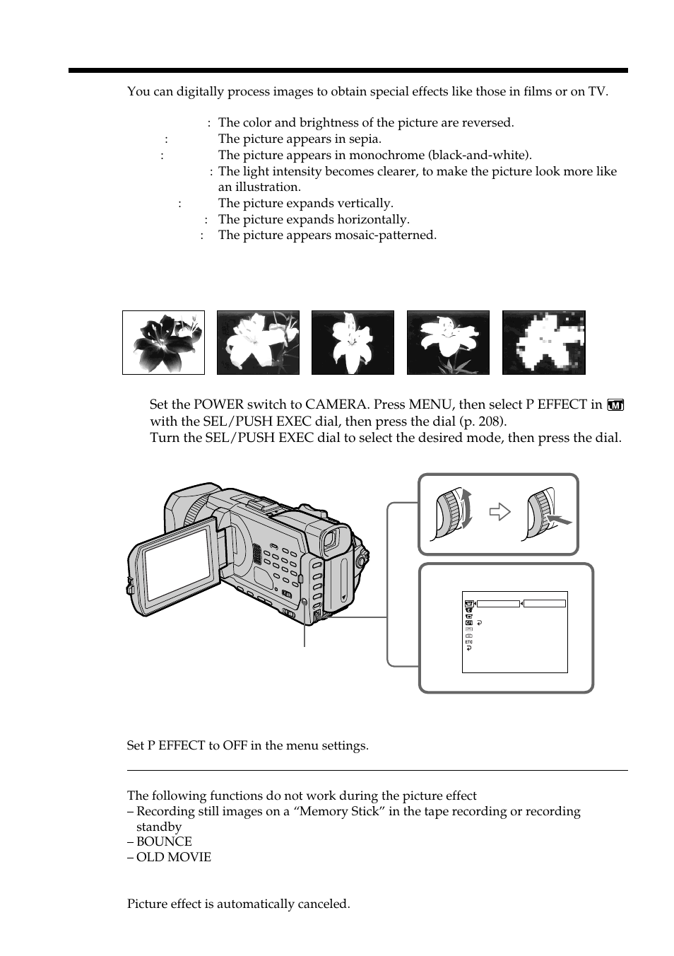 Using special effects – picture effect | Sony DCR-TRV950 User Manual | Page 58 / 256