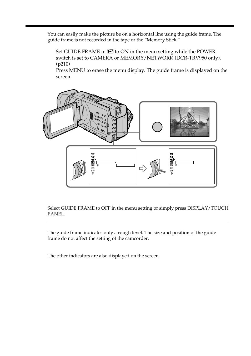 Using the guide frame | Sony DCR-TRV950 User Manual | Page 64 / 256