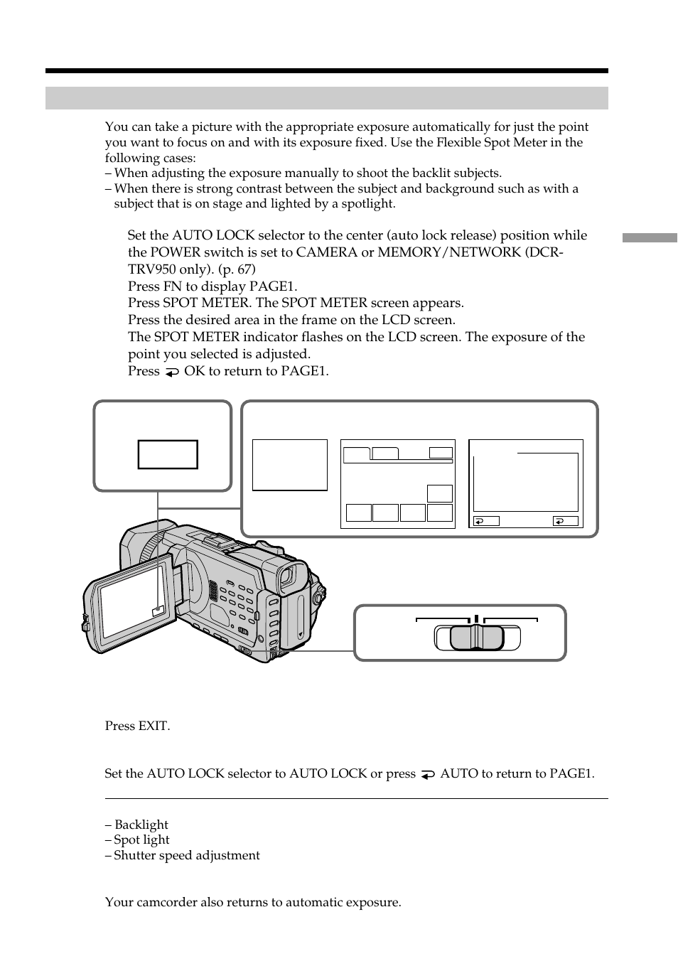 Spot meter | Sony DCR-TRV950 User Manual | Page 75 / 256