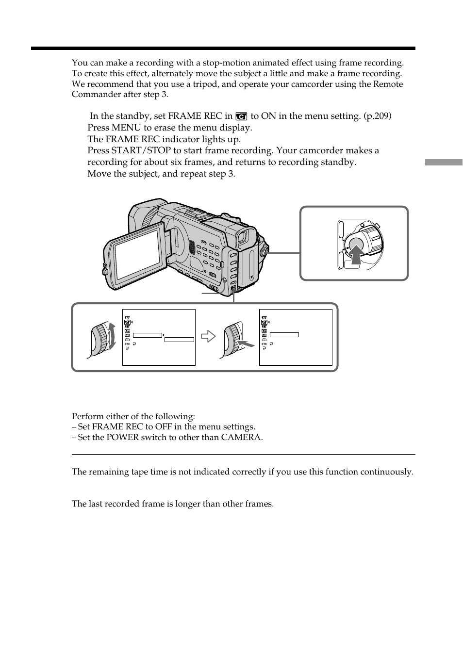 Frame by frame recording – frame recording | Sony DCR-TRV950 User Manual | Page 83 / 256