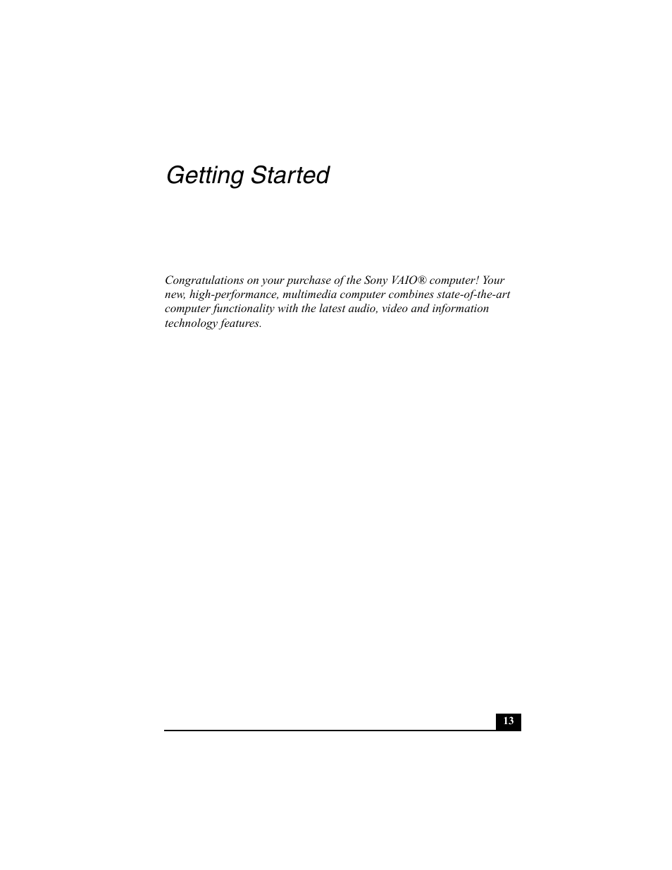 Getting started | Sony PCV-V100G User Manual | Page 13 / 48