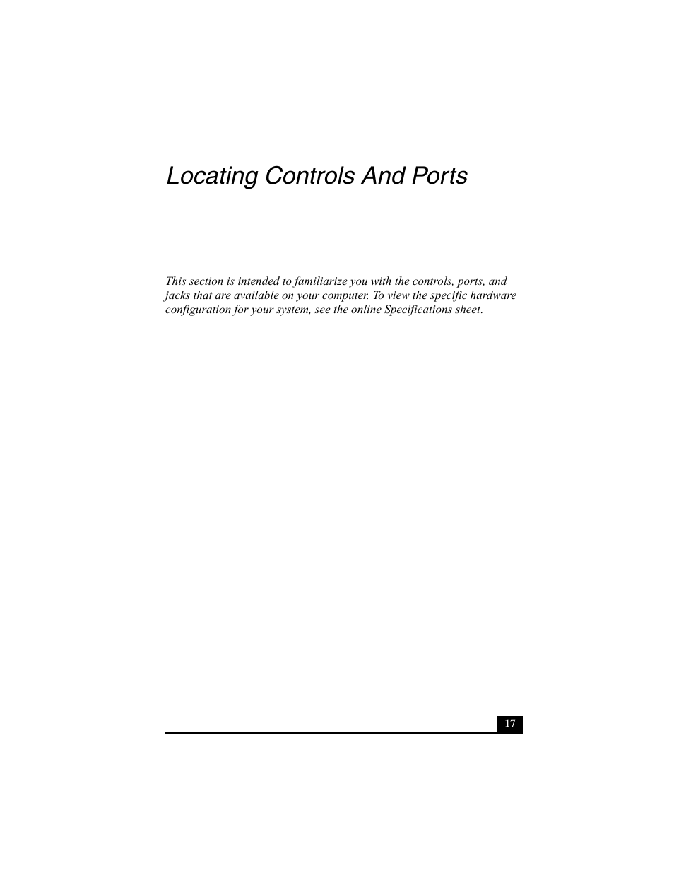 Locating controls and ports | Sony PCV-V100G User Manual | Page 17 / 48