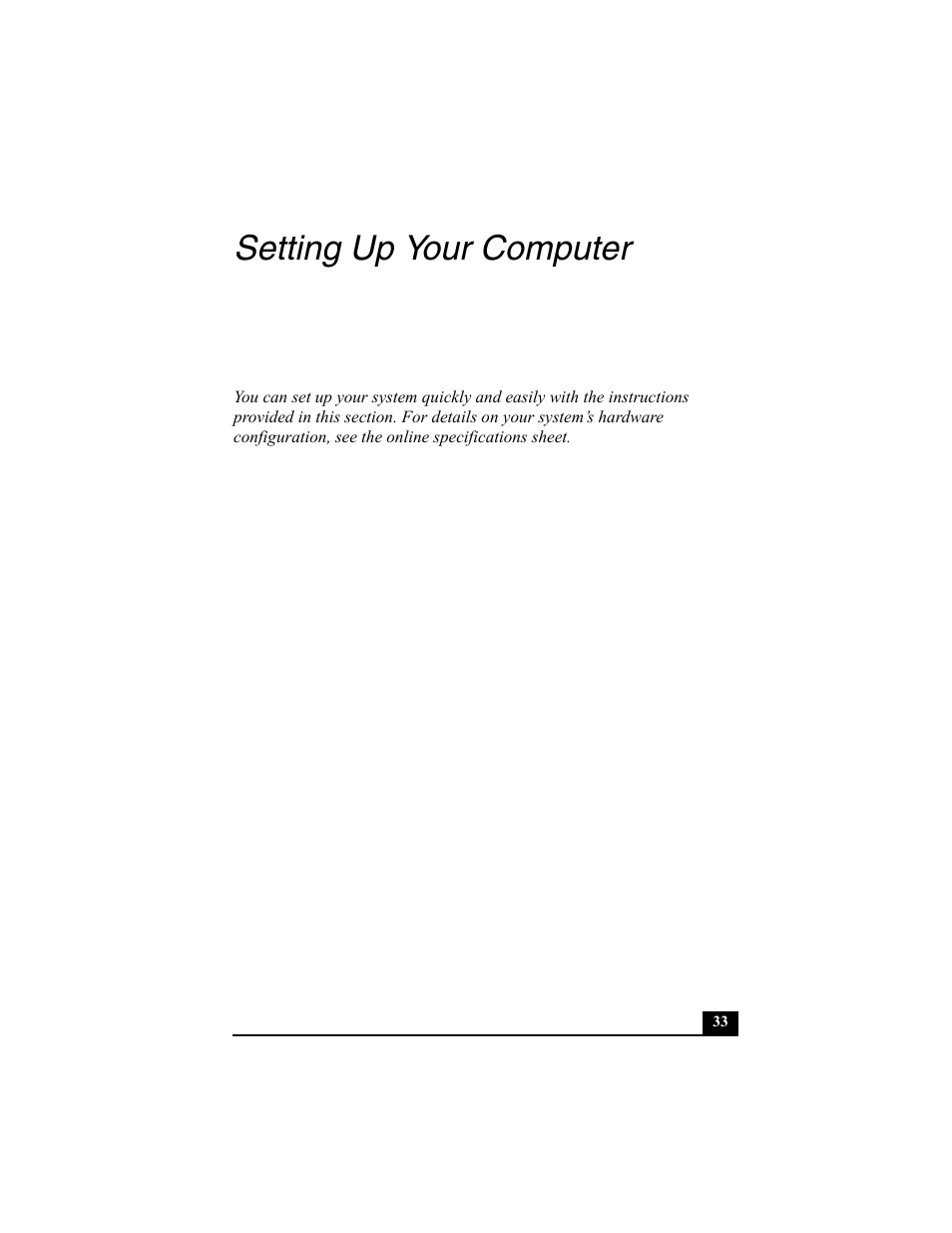 Setting up your computer | Sony PCV-V100G User Manual | Page 33 / 48