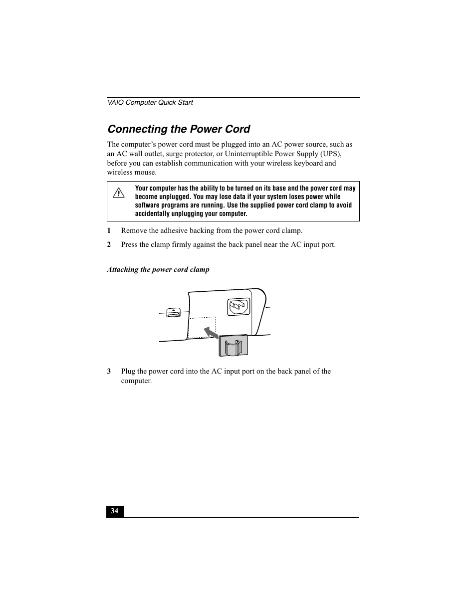 Connecting the power cord | Sony PCV-V100G User Manual | Page 34 / 48