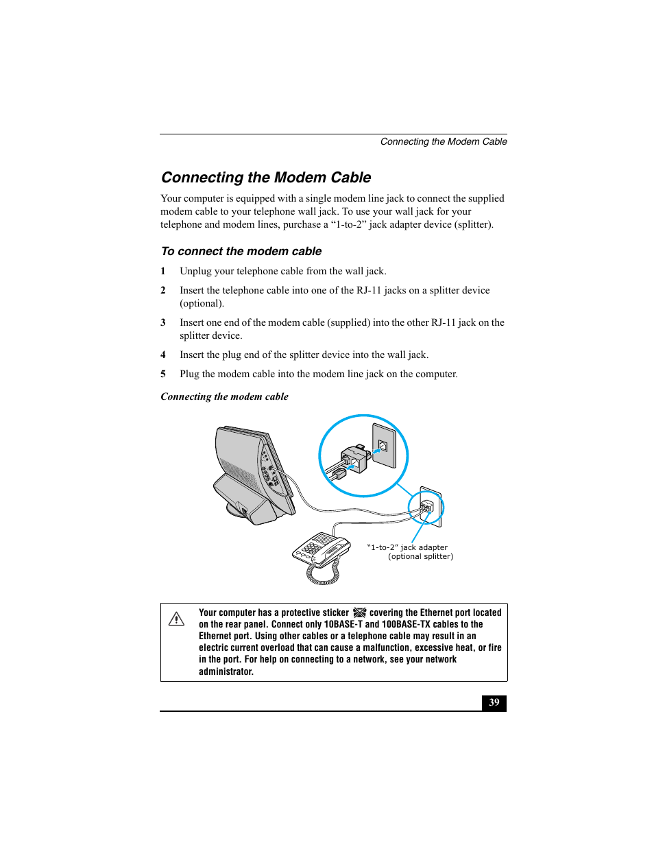 Connecting the modem cable | Sony PCV-V100G User Manual | Page 39 / 48