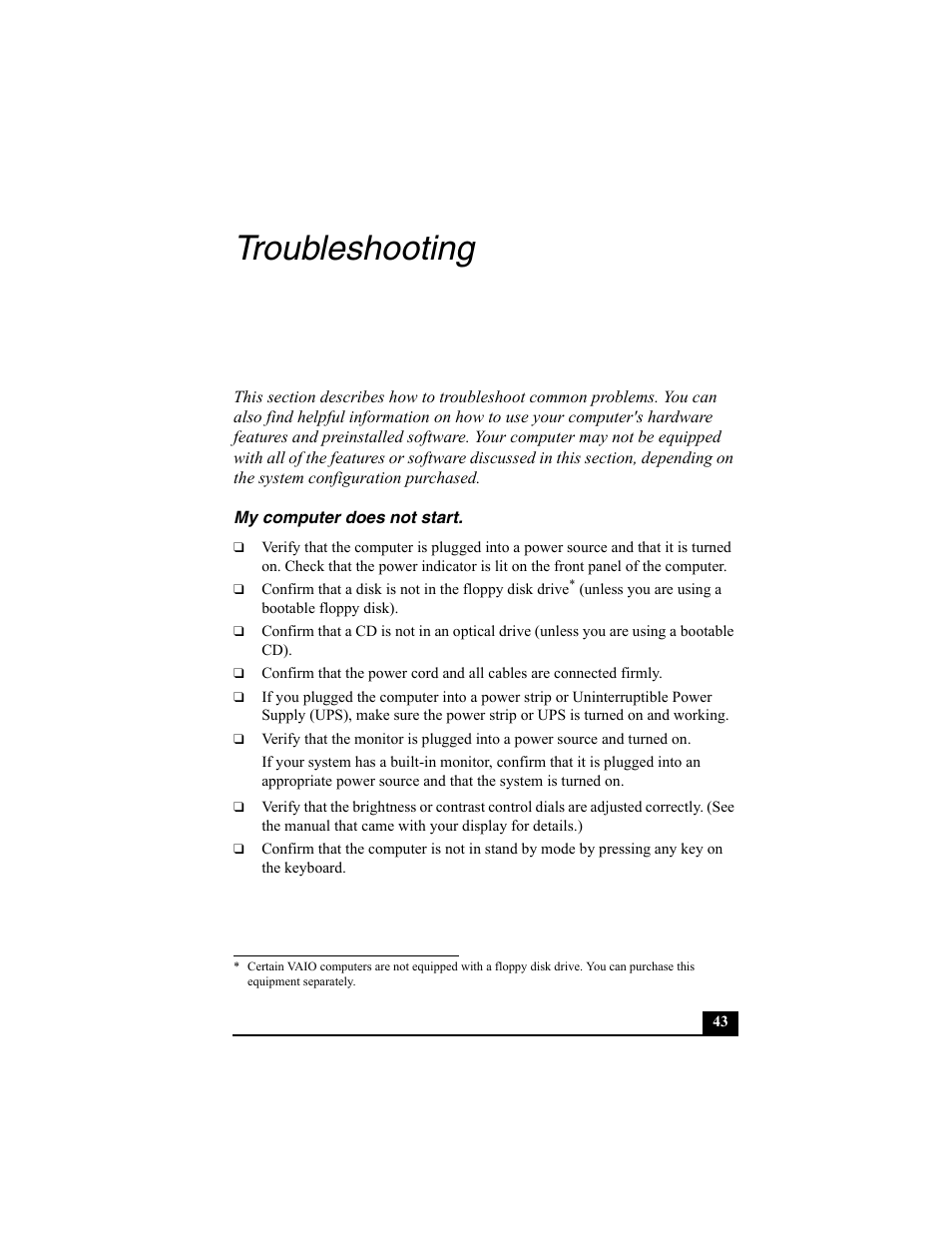 Troubleshooting | Sony PCV-V100G User Manual | Page 43 / 48