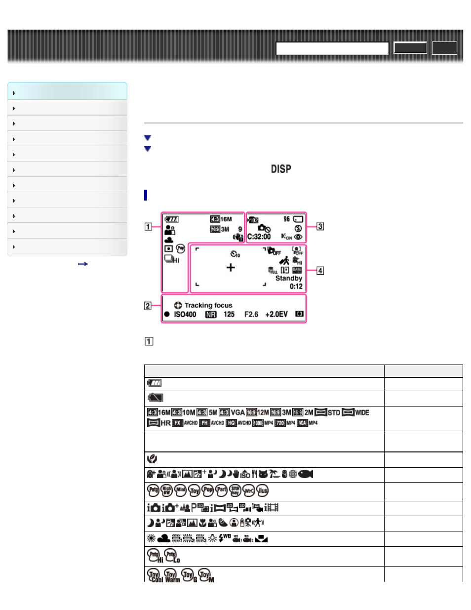 List of icons displayed on the screen, Cyber-shot user guide | Sony DSC-WX50 User Manual | Page 25 / 256