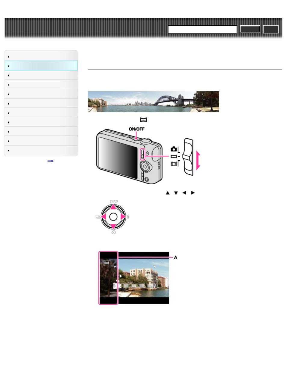 Shooting panoramic images, Cyber-shot user guide | Sony DSC-WX50 User Manual | Page 45 / 256