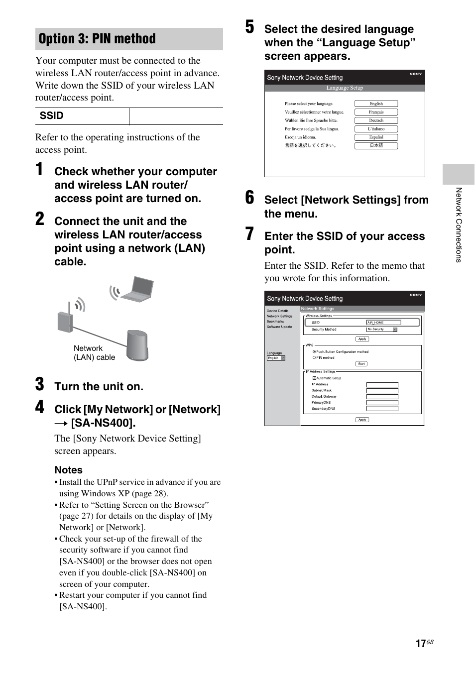 Option 3: pin method | Sony SA-NS400 User Manual | Page 17 / 40