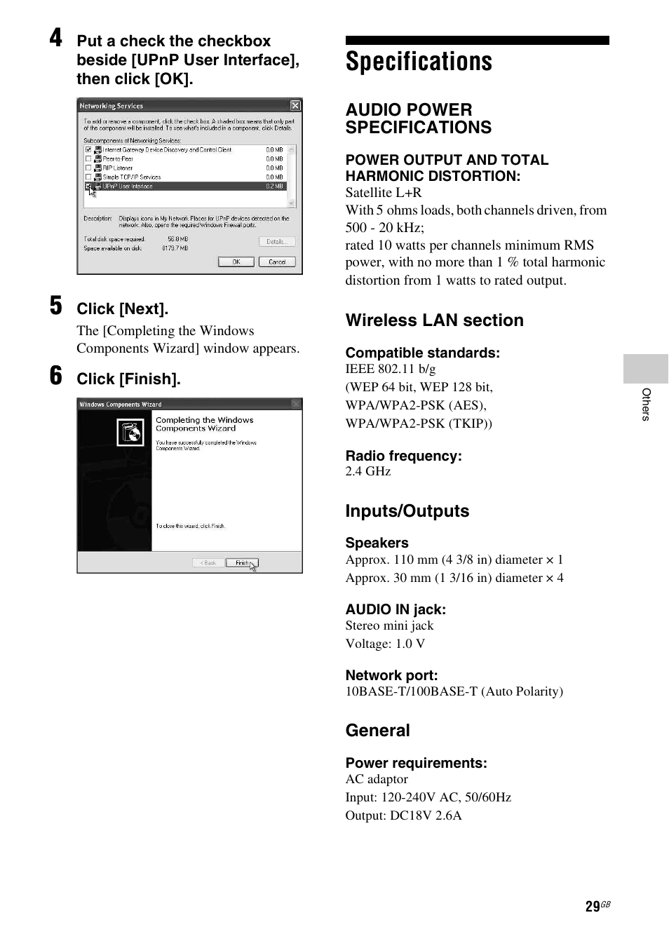 Specifications | Sony SA-NS400 User Manual | Page 29 / 40