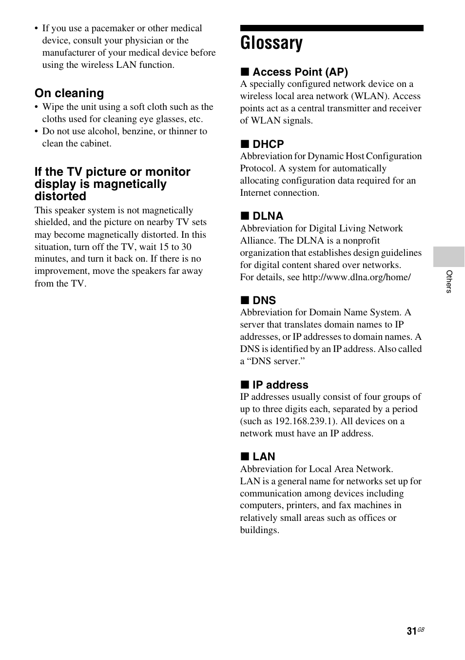 Glossary | Sony SA-NS400 User Manual | Page 31 / 40