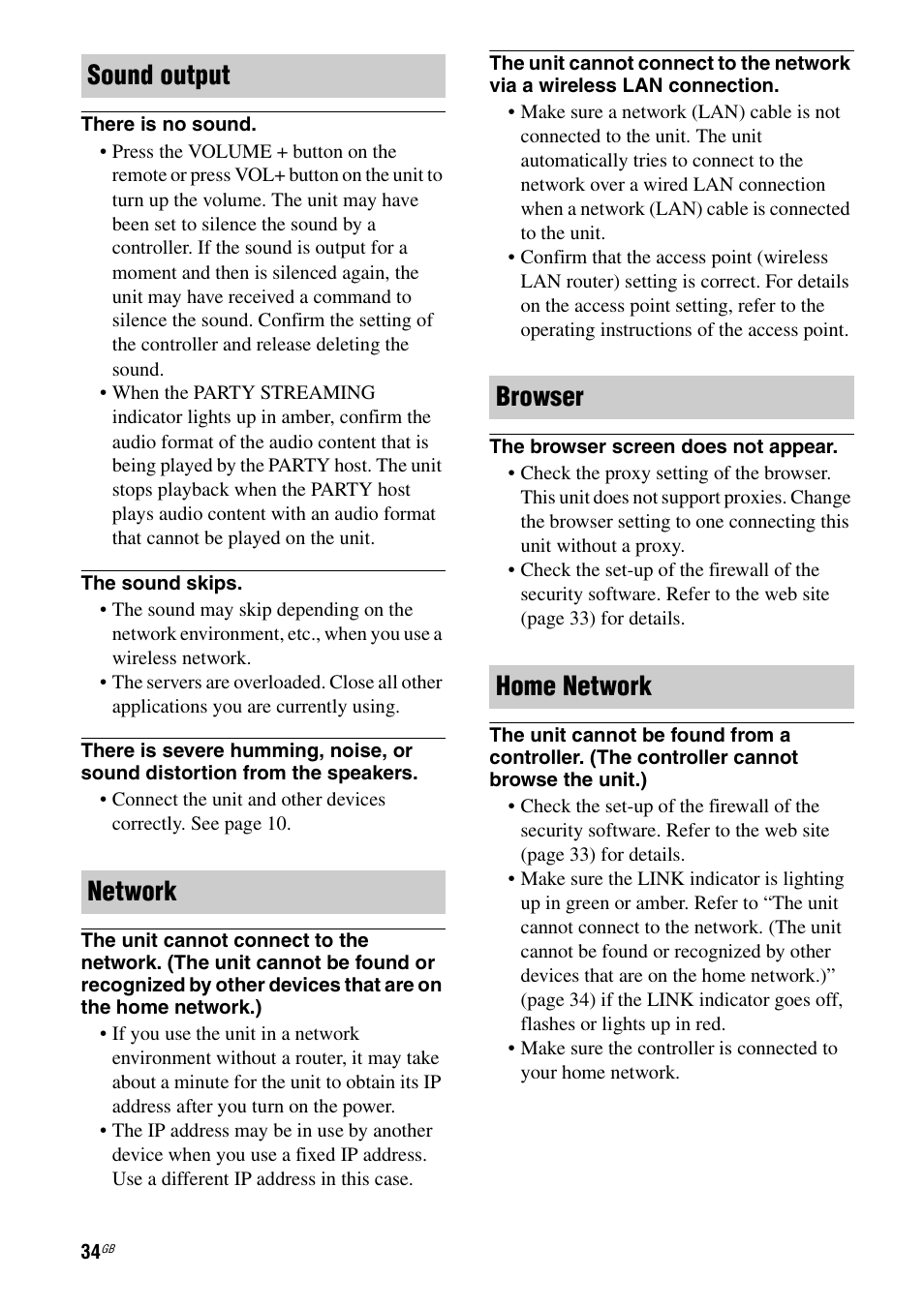 Sound output network browser home network | Sony SA-NS400 User Manual | Page 34 / 40