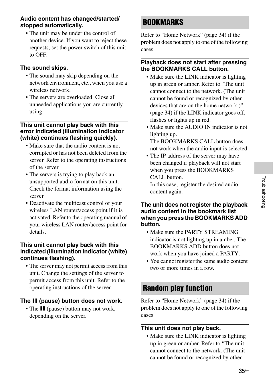 Bookmarks random play function | Sony SA-NS400 User Manual | Page 35 / 40