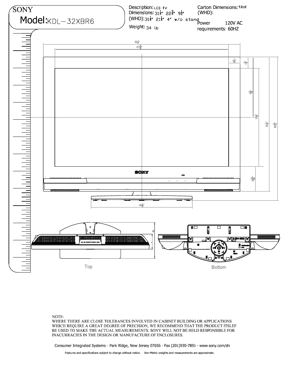 Sony KDL-32XBR6 User Manual | 2 pages