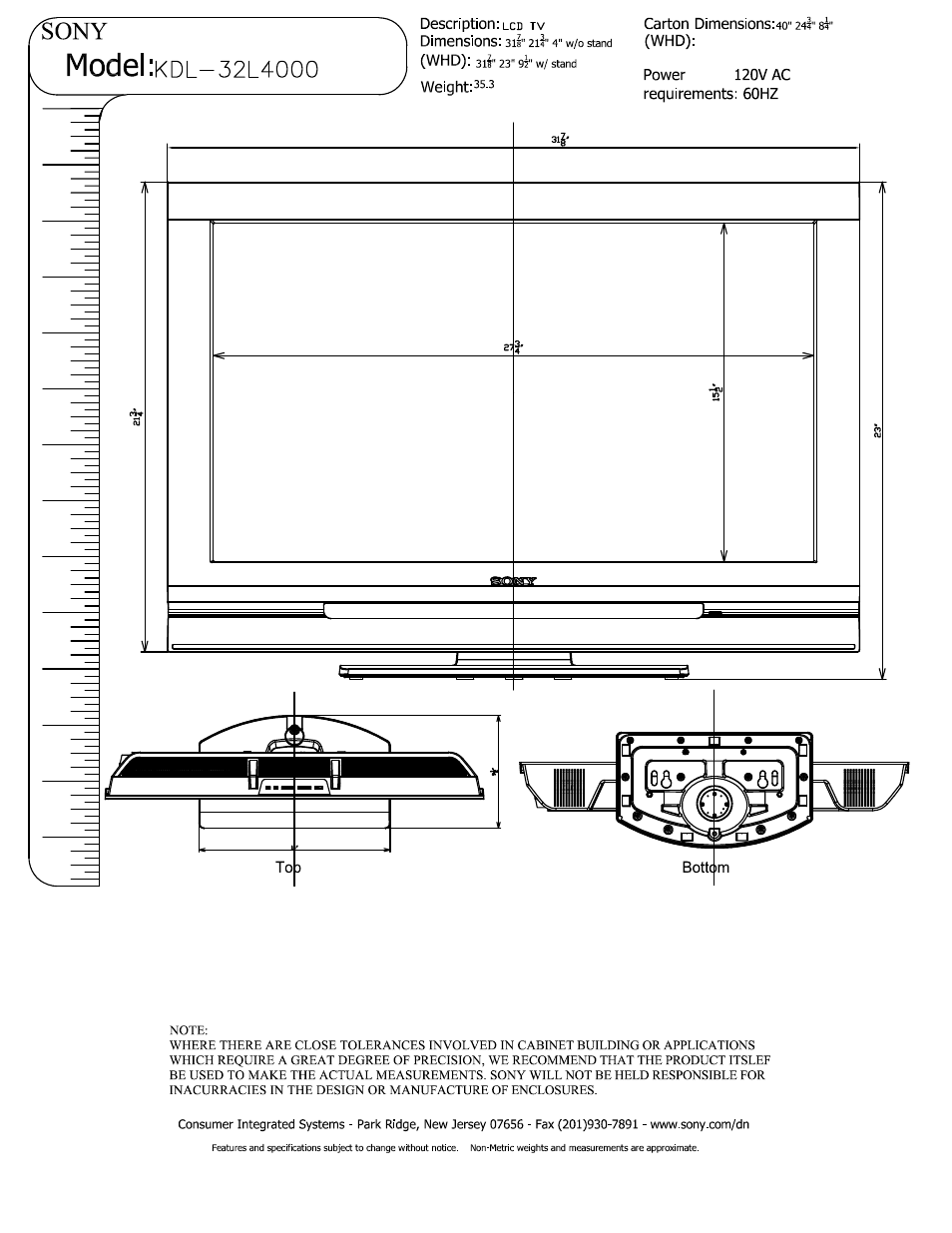 Sony KDL-32L4000 User Manual | 2 pages
